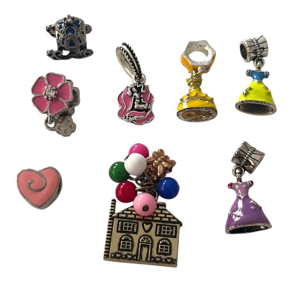 Lot 8 Disney Themed Bracelet European Charms Jewelry Making Vacation Princess